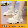 Botas Coturno Femininas com Cadarço 2026 Outono e Inverno Novas Populares Botas Curtas de Solado Grosso Versátil Estilo Britânico Botas Pretas para Mulheres