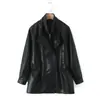 Exportación Transfronteriza Ropa de Mujer Otoño 2025 Estilo Europeo y Americano Doble Cuello Doble Botonadura Cintura Chaqueta de PU Chaqueta para Mujer G92531