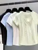 Camiseta de yoga de manga corta para mujer para verano, adelgazante y que realza la figura, adecuada para carreras matutinas, camiseta deportiva de secado rápido para exteriores, para bádminton, correr y fitness