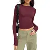 Camisa Casual Feminina Popular Europeia e Americana de Manga Longa para Primavera e Outono Cor Sólida Slim Fit Pulôver Top Roupas de Rua Femininas Camada Base