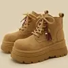 Zapatos de Tobillo de Suela Gruesa de Estilo Retro Británico con Borlas, Cordones, Cómodos, Suela Suave, Versátiles, Mate, Nuevos para Primavera/Otoño 2026