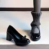 Versão em Couro Macio~Sapatos Mary Jane de Salto Bloco, Bico Fino, Laço Retro, Sem Cadarço para Mulheres, Versáteis para o Trabalho