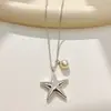 Nuevo Collar Colgante de Moda Estilo Europeo y Americano, Estrella de Mar Perla, Cadena Elegante y Versátil para la Clavícula para el Viaje Diario
