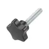 Cabeza de estrella de cinco puntas de acero al carbono, tornillo apretado a mano, galvanizado en zinc blanco, mango de plástico PP negro, tornillo ajustable apretado a mano, M10