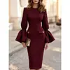 Vestido largo de manga larga con cuello redondo, mangas abullonadas y fruncido en la cintura, nuevo para 2026, Amazon AliExpress