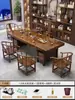 Conjunto de mesa de chá e cadeiras grandes em madeira maciça, nova mesa de chá em estilo chinês de madeira natural, conjunto completo para escritório, sala de estar e uso doméstico