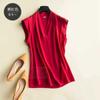 Camiseta Nueva de Seda de Verano para Mujer Chaleco sin Mangas de Seda de Morera Top Pullover de Cuello V Color Sólido Holgado y Elegante Ropa de Trabajo