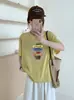 Camisa Versátil de Algodón Bambú Suelta para Mujer, Cuello Redondo, Manga Corta, Estampado de Copos de Nieve, Directo de Fábrica, Envío Directo de Fábrica, Dropshipping de Una Pieza