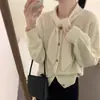 Suéter de Tricô Liso Simples Versátil Macio Confortável Moda Estiloso Design de Botão Único Manga Longa Malha Top para Mulheres