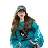 Moletom Fino com Estampa de Desenho Animado Coreano para Mulheres 2025 Super Popular Retro Azul Redutor de Idade Solto e Estiloso Top com Efeito Emagrecedor