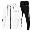 Suéter deportivo informal de dos piezas para hombre, sudadera con capucha estampada, disponible en stock.