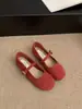 Sapatos Mary Jane Suaves Primavera e Outono Retrô Fada Boca Rasa Sapatos Planos Feijão 2025 Sapatos Individuais Vermelhos Novo Camurça Feminino