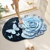 Alfombra de piso antideslizante absorbente de agua con efecto tridimensional 5D de flor de mariposa para baño del hogar, de secado rápido y resistente al desgaste