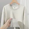 Suéter de cuello redondo con forro de forro polar pesado color gris mélange 500g color sólido holgado simple interior cálido camisa base chaqueta invierno para hombre