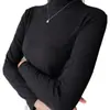 Camiseta de Manga Longa com Gola Alta Meia-Gola, Amiga da Pele, Cor Nude, Tendência Japonesa e Coreana, Nove Cores, Top de Seda Leite para Mulheres