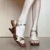 Sandalias Retro Doradas de Mujer, Modernas y Elegantes, para Primavera y Verano, Combinan con Faldas, Nuevo Modelo 2026, Tacón Alto de Cuña con Una Correa