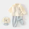 Set de Muselina para Bebé, Ropa de Casa para Bebé, Conjunto de Camiseta de Manga Larga de Doble Capa de Algodón Puro y Pantalones, Ropa de Verano con Aire Acondicionado para Niños y Niñas