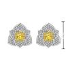 Aretes de diamantes amarillos chapados en dos colores, aretes de rosa con temperamento vivo, diamantes completos de doble capa, aretes de camelia de circonia amarilla