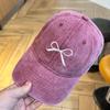 Boné de beisebol lavado retrô americano recomendado por blogueiro, para homens e mulheres, com bordado de laço rosa, aba, proteção solar