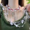 Collar con colgante de cruz y borlas de cristal Spice Girl para mujer, cadena de clavícula con diseño de nicho apilado de varias capas