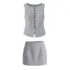Ropa de Mujer Transfronteriza 2026 Moda Europea y Americana Chaleco Blanco Rayado sin Mangas de Corte Ajustado + Conjunto de Falda Corta para Mujer G57742/1
