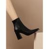 Sapatos Elegantes de Salto Alto Estilo Novo Outono e Inverno, Botas Curtas Bico Fino para Mulheres, Salto Bloco, Botas de Cano Curto com Zíper da Moda