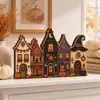 Decoración 2D de Halloween Otoño Acción de Gracias Pueblo de Casa Embrujada de Madera Adorno de Mesa Decoración Navideña para el Hogar de Otoño