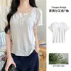 2982 Camiseta de Botão Manga Curta em Liocel para Mulheres, Novo Estilo de Verão, Versão Coreana, Solta, Emagrecedora, Cor Sólida, Camada Base