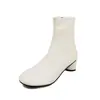 Botas Longas Elásticas Super Stretch Botas Emagrecedoras Femininas Bico Redondo Salto Médio Botas Estilo Novo de Inverno Versão Coreana Zíper Lateral Botas Acima do Joelho Botas Elásticas