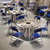 Mesa para Olla Caliente de Acero Inoxidable Estilo Coreano, Mesas Redondas Grandes de 1.5m, Sillas Plegables con Cubierta Suave Estilo Industrial, Mesa de Comedor con Inducción para Restaurante de Barbacoa