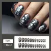 Exportação Europeia e Americana Patches de Manicure Quadrados Europeus de Comprimento Médio Padrão de Planta Flor Preta Nude Patches de Unha Postiça