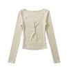 Estilo Coreano Estilo Menina Renda Estilo Ocidental Top Feminino Estilo Desejo Puro Sexy Vazado Elegante Figura Manga Longa Camiseta