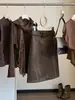 Falda Vintage de Gamuza para Mujer, Nuevo Estilo Otoño/Invierno, Elegante de Cintura Alta Adelgazante Versátil Recta Bodycon Midi