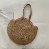 Nova Bolsa de Palha Redonda Vazada Floral, Bolsa Casual Trançada de Corda de Papel, Bolsa de Praia Feminina Estilo Floresta, Bolsa de Mão Feminina