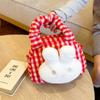 Bolsa Infantil de Invierno Transfronteriza para Niñas Lana a Cuadros Roja Lindo Conejo Bebé Hombro Cruzado Bolso Monedero