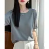Transfronterizo 2026 Verano Nuevo Tejido de Punto Lyocell Tencel Cuello Redondo Volantes Hueco Manga Corta Mujer Delgado Ajuste Holgado