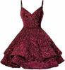 Vestido de Noite Transfronteiriço Aliexpress Azul Paetês Alças Vestido Curto Elegante Cintura Afunilada Alças