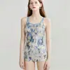 Amazon Blue Mist Flower 2026 Nuevo Traje de Baño Profesional de una Pieza para Mujer con Hombros Caídos para Piscinas