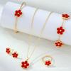 CDD set de cinco piezas de doble cara con flor de ciruelo nueva, collar de trébol de cuatro hojas, aretes, pulsera, anillo, traje de aretes, suministro para comercio exterior