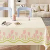 Toalha de Mesa Tulipa Estilo Ins, Impermeável e à Prova de Óleo, Não Precisa Lavar, Nova 2026 Toalha de Mesa Retangular Estilo Creme para Uso Doméstico, Limpável