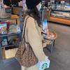 Moda Coreana Bolso de Lona con Estampado de Leopardo Bolso de Tela de Hombro para Estudiante Combinable para Mujer Bolso de Lona Estilo Similar de Kong Xiaozhen Song Huiqiao