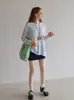 Blusa transparente com listras amarelas para proteção solar feminina, peça externa fina de verão com caimento solto, top camiseta de manga longa em seda gelada