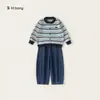 Roupa Infantil Bangxuan Suéter para Meninas Primavera e Outono Novo Cardigã Versátil Listrado para Crianças Maiores, Jaqueta Infantil Suave e Estilosa