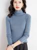 Delgada camiseta de punto corta de otoño e invierno para mujer, tipo lana fina, entallada, con cuello alto, elástica, de color sólido