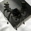 Collar de encaje negro rosa oscura gótico nicho gargantilla colgante de borla correa para el cuello cadena para la clavícula para mujer