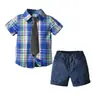 Traje Infantil Europeu e Americano Transfronteiriço Terno de Verão para Menino Camisa com Lapela Gravata Shorts Terno Infantil Europeu e Americano Traje de Cavalheiro