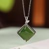 Un Ciervo Plata Esterlina S925 Chapado en Oro Jade Hetian Jaspe Simple Temperamento Colgante Diamante Hoja de Bambú Colgante Temperamento Combinable