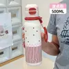 Termo de Acero Inoxidable, Botella de Agua Portátil para Deportes al Aire Libre para Niñas, Taza de Doble Popote de Aspecto Elegante, Taza para la Temporada de Regreso a Clases