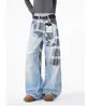 Jeans de Silhueta Xadrez Street Dance Retro Americano para Mulheres Novo Estilo Outono e Inverno 2025 Calças Largas Chic Soltas