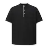 Camiseta Yidao Vintage Verão 2026 com Gola Henry, Falsa Peça Dupla, Color Block para Homens, Modelagem Relaxada e Design de Botões, Casual de Manga Curta